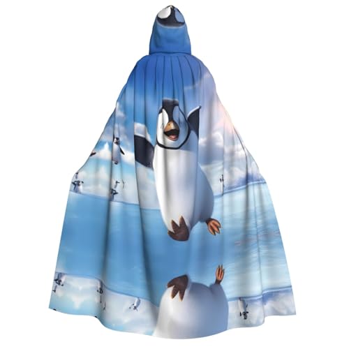ZXMDZTSS Happy Penguin – Erwachsenen-Halloween-Kapuzenumhang | Volldruck-Umhang | Nackenverschluss von ZXMDZTSS