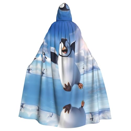 ZXMDZTSS Happy Penguin – Halloween-Kapuzenumhang für Erwachsene, Volldruck, Party-Kostüm, Bindeverschluss, Polyester von ZXMDZTSS