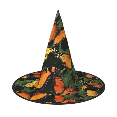 ZXMDZTSS Haufen von orangefarbenen Monarch-Schmetterlingen, Halloween-Hut für Erwachsene, Festivalkleidung, Hexenkostüm-Zubehör, Oxford-Stoff, 1 Stück von ZXMDZTSS