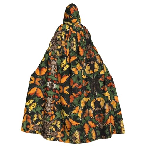 ZXMDZTSS Heaps of Orange Monarch Butterflies – Druck Halloween Kapuzenumhang Erwachsene | Volldruck Umhang | Partykostüm | Bindeverschluss Polyester von ZXMDZTSS