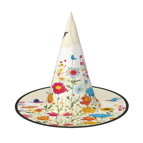 ZXMDZTSS Hen Schmetterlinge Blumen – Druck Halloween Hut Erwachsene | Festival Wear | Hexenkostüm Zubehör | Oxford Tuch 1 Stück von ZXMDZTSS