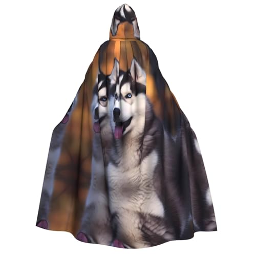 ZXMDZTSS Husky Hunde-Aufdruck, Halloween-Kapuzenumhang für Erwachsene, vollständiger Druck, Nackenverschluss von ZXMDZTSS