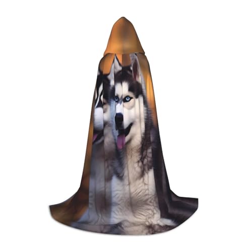 ZXMDZTSS Husky Hunde-Aufdruck, Kapuzenumhang für Jugendliche, Halloween-Kostüm, wiederverwendbare Partykleidung, Größe M von ZXMDZTSS