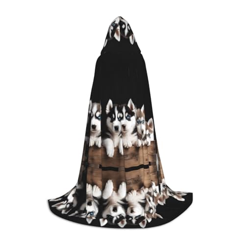 ZXMDZTSS Husky Welpen-Hunde-Aufdruck, Jugend-Kapuzenumhang, Umhang für Teenager, Halloween-Kostüm, wiederverwendbare Partykleidung, Größe M von ZXMDZTSS