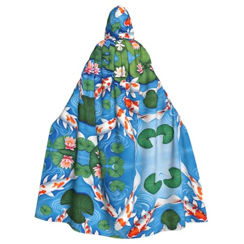 ZXMDZTSS Japanischer Fisch-Druck, Halloween-Kapuzenumhang für Erwachsene, vollständiger Druck, Party-Kostüm, Bindeverschluss, Polyester von ZXMDZTSS