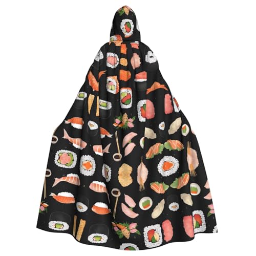 ZXMDZTSS Japanischer Sushi-Umhang mit Kapuze, schwarzer Druck, Halloween-Kapuzenumhang, Party-Kostüm, Bindeverschluss, Polyester von ZXMDZTSS