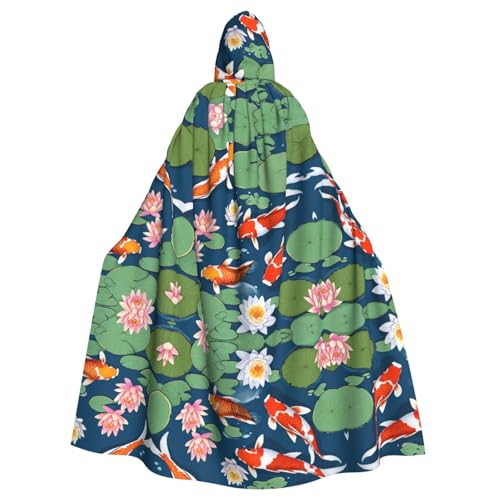 ZXMDZTSS Japanischer hübscher Koi-Fisch-Druck, Halloween-Kapuzenumhang für Erwachsene, Volldruck, Party-Kostüm, Bindeverschluss, Polyester von ZXMDZTSS