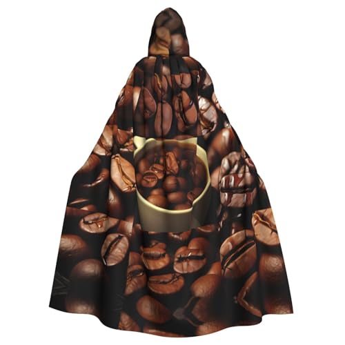 ZXMDZTSS Kaffee-Collage – Druck Halloween Kapuzenumhang Erwachsene | Volldruck Umhang | Party-Kostüm | Bindeverschluss Polyester von ZXMDZTSS