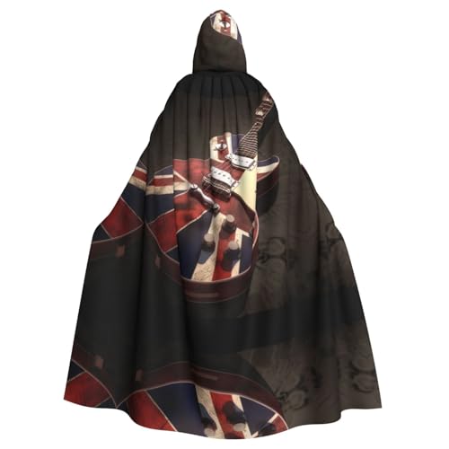 ZXMDZTSS Kapuzenumhang mit Gitarre, britische Flagge, Erwachsenenmotiv, Volldruck, Partykostüm, Bindeverschluss, Polyester von ZXMDZTSS