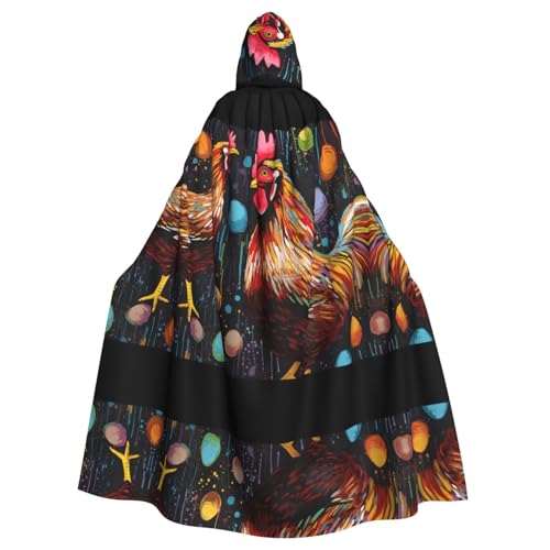 ZXMDZTSS Kapuzenumhang mit Huhn-Druck, für Erwachsene, Volldruck, Party-Kostüm, Bindeverschluss, Polyester von ZXMDZTSS
