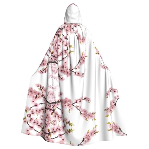 ZXMDZTSS Kapuzenumhang mit Kirschblütenbaum-Druck, für Erwachsene, Volldruck, Party-Kostüm, Bindeverschluss, Polyester von ZXMDZTSS