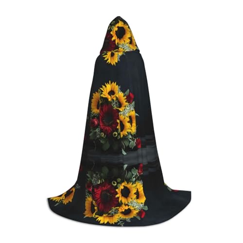 ZXMDZTSS Kapuzenumhang mit Sonnenblumen-Aufdruck, Umhang für Teenager, Halloween-Kostüm, wiederverwendbare Partykleidung, Größe M von ZXMDZTSS