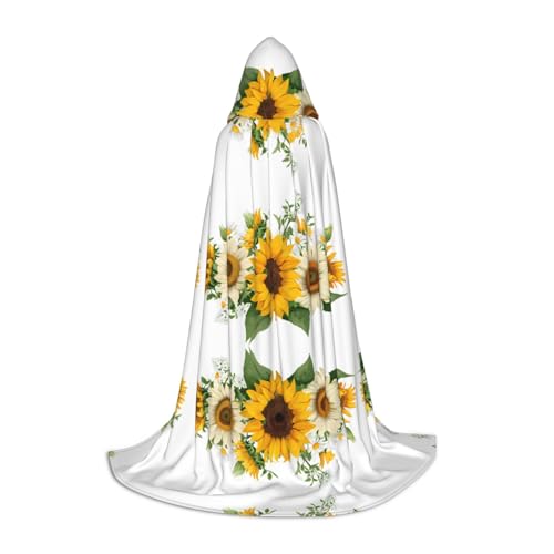 ZXMDZTSS Kapuzenumhang mit Sonnenblumen-Druck, Umhang für Teenager, Halloween-Kostüm, wiederverwendbar, Partykleidung, Größe L von ZXMDZTSS