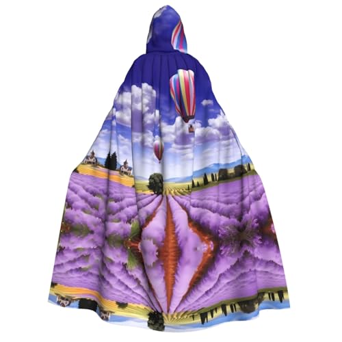 ZXMDZTSS Lavendel-Heißluftballon-Aufdruck, Erwachsenen-Halloween-Kapuzenumhang, Umhang mit Volldruck, Nackenverschluss von ZXMDZTSS