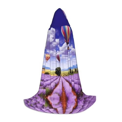 ZXMDZTSS Lavendel-Heißluftballon-Druck, Jugend-Kapuzenumhang, Umhang für Teenager, Halloween-Kostüm, wiederverwendbare Partykleidung, Größe L von ZXMDZTSS