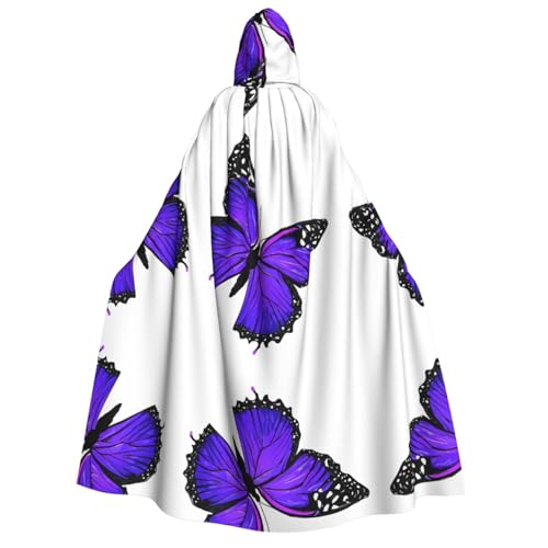 ZXMDZTSS Lila Schmetterlinge – Druck Erwachsene Halloween Kapuzenumhang | Volldruck Cape | Nackenverschluss von ZXMDZTSS