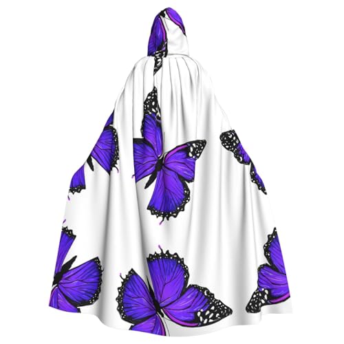 ZXMDZTSS Lila Schmetterlinge – Druck Halloween Kapuzenumhang Erwachsene | Volldruck Umhang | Partykostüm | Bindeverschluss Polyester von ZXMDZTSS