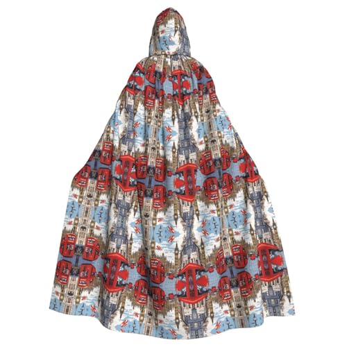 ZXMDZTSS London-Print Halloween-Kapuzenumhang für Erwachsene, vollständiger Druck, Party-Kostüm, Bindeverschluss, Polyester von ZXMDZTSS