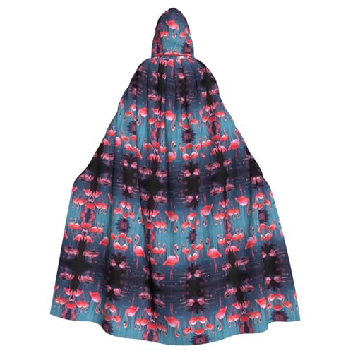 ZXMDZTSS Lovely Flamingos – Print Halloween Kapuzenumhang Erwachsene | Volldruck Cape | Partykostüm | Bindeverschluss Polyester von ZXMDZTSS