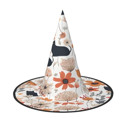 ZXMDZTSS Lustige Katzen, Vögel und Blumen, Halloween-Hut für Erwachsene, Festivalkleidung, Hexenkostüm-Zubehör, Oxford-Stoff, 1 Stück von ZXMDZTSS
