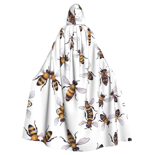 ZXMDZTSS Lustiger Bienen-Aufdruck, Halloween-Kapuzenumhang für Erwachsene, vollständiger Druck, Party-Kostüm, Bindeverschluss, Polyester von ZXMDZTSS