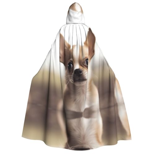 ZXMDZTSS Lustiger Chihuahua-Aufdruck, Erwachsenen-Halloween-Kapuzenumhang | Volldruckumhang | Nackenverschluss von ZXMDZTSS