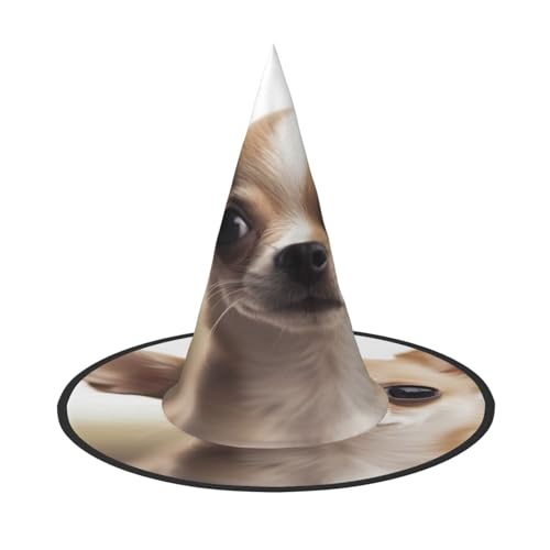 ZXMDZTSS Lustiger Chihuahua-Druck, Halloween-Hut für Erwachsene, Festivalkleidung, Hexenkostüm-Zubehör, Oxford-Stoff, 1 Stück von ZXMDZTSS