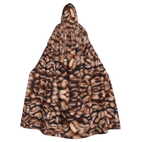 ZXMDZTSS Lustiger gerösteter Kaffeebohnen-Aufdruck, Halloween-Kapuzenumhang für Erwachsene, vollständiger Druck, Party-Kostüm, Bindeverschluss, Polyester von ZXMDZTSS