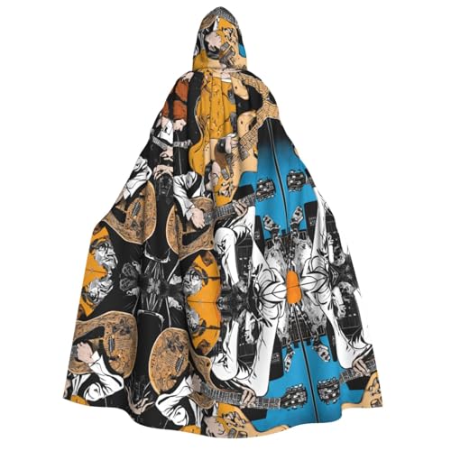 ZXMDZTSS Magic E-Gitarre Musik – Druck Erwachsene Halloween Kapuzenumhang | Volldruck Umhang | Nackenband Verschluss von ZXMDZTSS