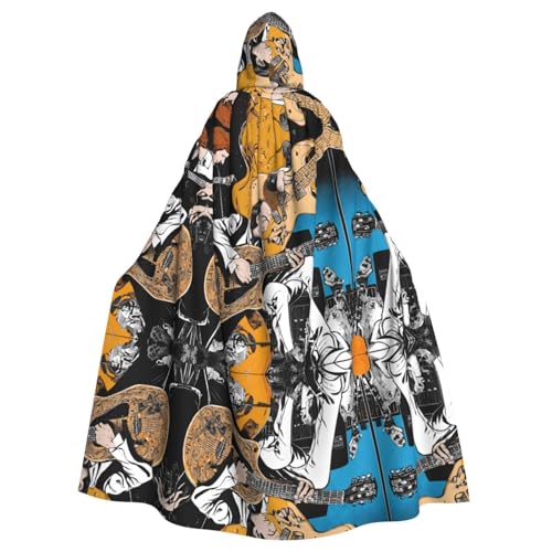 ZXMDZTSS Magic E-Gitarre Musik – Druck Halloween Kapuzenumhang Erwachsene | Volldruck Umhang | Party-Kostüm | Bindeverschluss Polyester von ZXMDZTSS