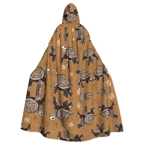 ZXMDZTSS Meeresschildkröten-Aufdruck, Halloween-Kapuzenumhang für Erwachsene, vollständiger Druck, Party-Kostüm, Bindeverschluss, Polyester von ZXMDZTSS