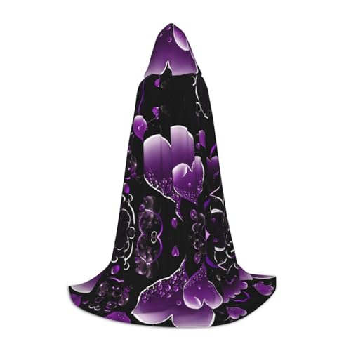 ZXMDZTSS Modische violette Herz-Aufdruck, Jugend-Kapuzenumhang, Umhang für Teenager, Halloween-Kostüm, wiederverwendbare Partykleidung, Größe L von ZXMDZTSS