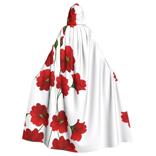 ZXMDZTSS Mohnblumen-Umhang mit lebendigen Blütenblättern, Halloween-Kapuzenumhang für Erwachsene, Volldruck, Party-Kostüm, Bindeverschluss, Polyester von ZXMDZTSS