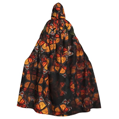 ZXMDZTSS Monarch-Schmetterlinge, Halloween-Kapuzenumhang für Erwachsene, Volldruck, Party-Kostüm, Bindeverschluss, Polyester von ZXMDZTSS