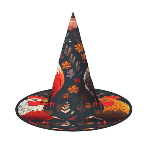 ZXMDZTSS Niedlicher Hahn-Hühner-Druck, Halloween-Hut für Erwachsene, Festivalkleidung, Hexenkostüm-Zubehör, Oxford-Stoff, 1 Stück von ZXMDZTSS