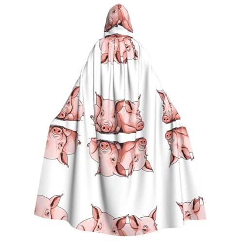 ZXMDZTSS Niedlicher Schweine-Aufdruck, Halloween-Kapuzenumhang für Erwachsene, vollständiger Druck, Nackenverschluss von ZXMDZTSS