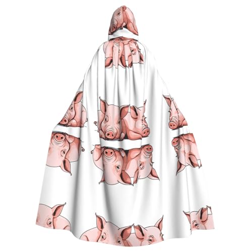 ZXMDZTSS Niedlicher Schweine-Druck, Halloween-Kapuzenumhang für Erwachsene, vollständiger Druck, Party-Kostüm, Bindeverschluss, Polyester von ZXMDZTSS
