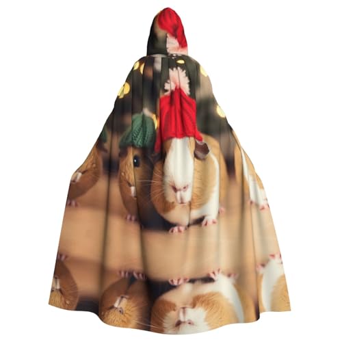 ZXMDZTSS Niedliches Meerschweinchen mit Hut – Halloween-Kapuzenumhang für Erwachsene | Volldruckumhang | Party-Kostüm | Bindeverschluss aus Polyester von ZXMDZTSS