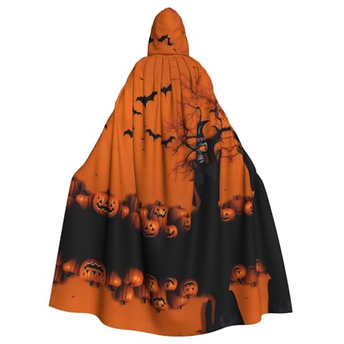 ZXMDZTSS Orangefarbener Halloween-Party-Druck, Halloween-Kapuzenumhang für Erwachsene, vollständiger Druck, Party-Kostüm, Bindeverschluss, Polyester von ZXMDZTSS