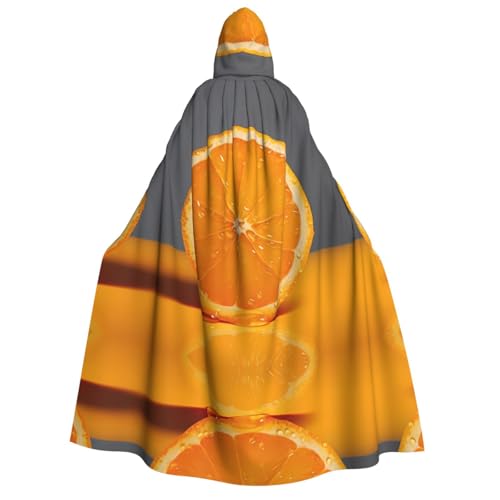 ZXMDZTSS Orangenscheiben-Print Erwachsenen-Halloween-Kapuzenumhang | Volldruck-Umhang | Nackenverschluss von ZXMDZTSS