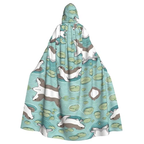 ZXMDZTSS Otter-Druck, Halloween-Kapuzenumhang für Erwachsene, vollständiger Druck, Party-Kostüm, Bindeverschluss, Polyester von ZXMDZTSS