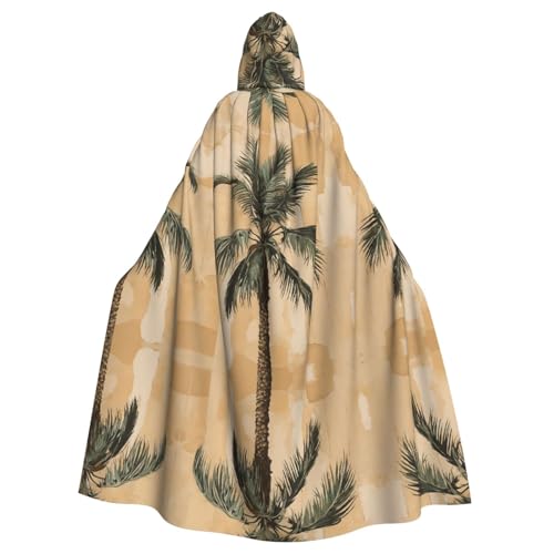 ZXMDZTSS Palmen-Umhang mit tropischem Druck, Halloween-Kapuzenumhang für Erwachsene, vollständiger Druck, Party-Kostüm, Bindeverschluss, Polyester von ZXMDZTSS