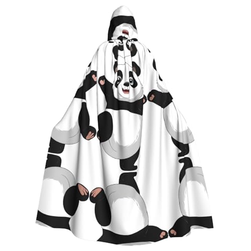 ZXMDZTSS Panda bedruckter Halloween-Kapuzenumhang für Erwachsene, vollständiger Druck, Party-Kostüm, Bindeverschluss, Polyester von ZXMDZTSS