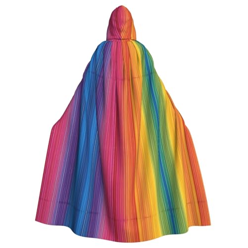 ZXMDZTSS Regenbogenfarbener gestreifter Halloween-Kapuzenumhang für Erwachsene, vollständiger Druck, Party-Kostüm, Bindeverschluss, Polyester von ZXMDZTSS