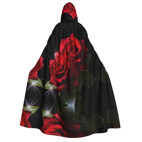 ZXMDZTSS Roter Rosen-Aufdruck, Halloween-Kapuzenumhang für Erwachsene, vollständiger Druck, Nackenverschluss von ZXMDZTSS