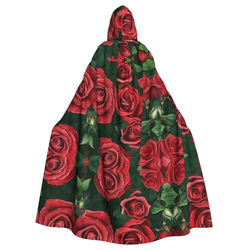 ZXMDZTSS Roter Rosen-Druck, Halloween-Kapuzenumhang für Erwachsene, vollständiger Druck, Party-Kostüm, Bindeverschluss, Polyester von ZXMDZTSS