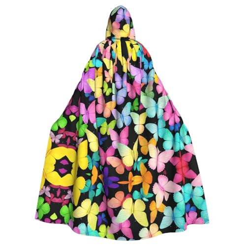 ZXMDZTSS Schmetterling-Druck, Halloween-Kapuzenumhang für Erwachsene, vollständiger Druck, Party-Kostüm, Bindeverschluss, Polyester von ZXMDZTSS