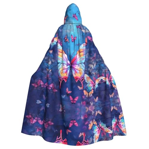 ZXMDZTSS Schmetterlings-Aufdruck, Halloween-Kapuzenumhang für Erwachsene, vollständiger Druck, Party-Kostüm, Bindeverschluss, Polyester von ZXMDZTSS