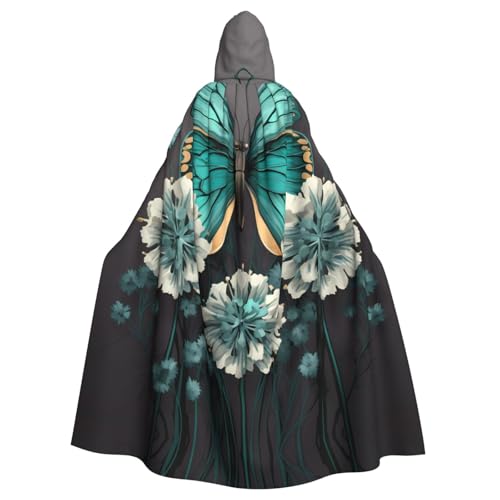 ZXMDZTSS Schmetterlings-Aufdruck, Halloween-Kapuzenumhang für Erwachsene, vollständiger Druck, Party-Kostüm, Bindeverschluss, Polyester von ZXMDZTSS