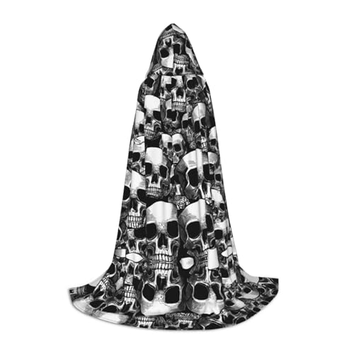 ZXMDZTSS Schwarzer und weißer menschlicher Totenkopf-Druck, Jugend-Kapuzenumhang, Umhang für Teenager, Halloween-Kostüm, wiederverwendbare Partykleidung, Größe L von ZXMDZTSS